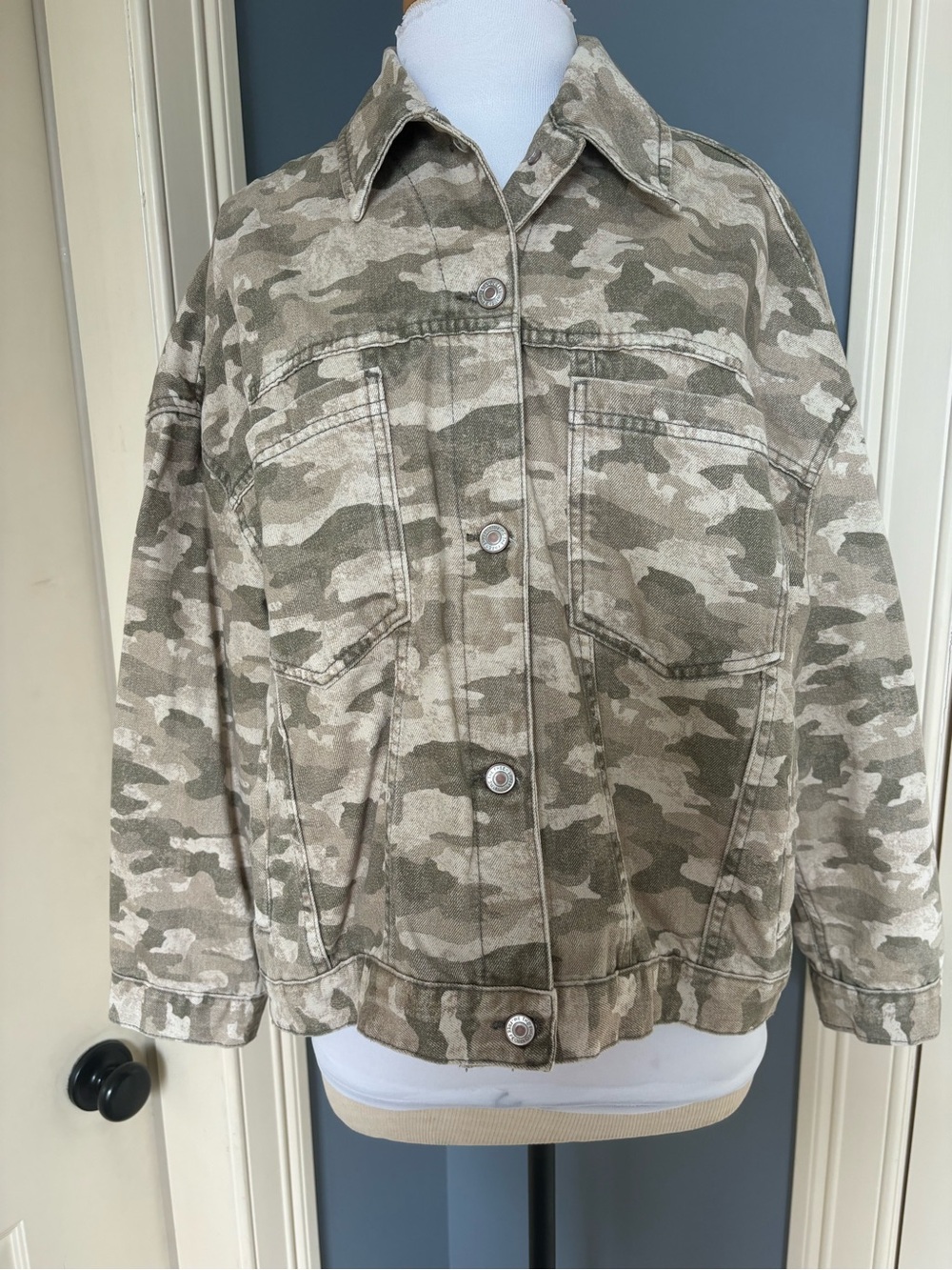 We The Free Beige Camo Jean Jacket